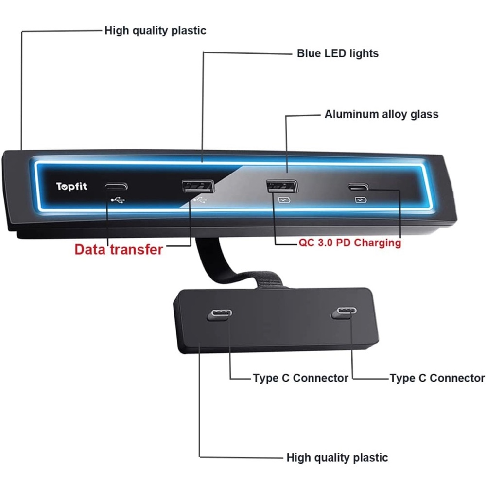 Black Car USB Hub with Blue LED